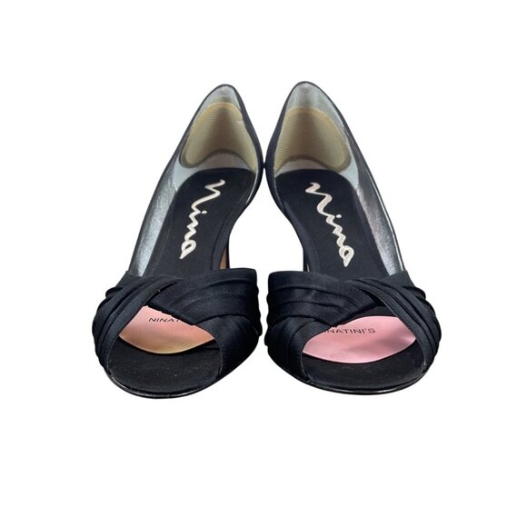 Nina New York Black Culver Peep-Toe Kitten Slip-On Heel Sz- 9M - Picture 2 of 9